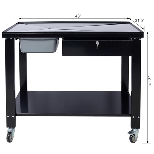 SPOFLYINN Transmission Teardown Work Station 1/2 Ton Capacity with Sloping Drain Table, Locking Drawer, and Caster Wheels