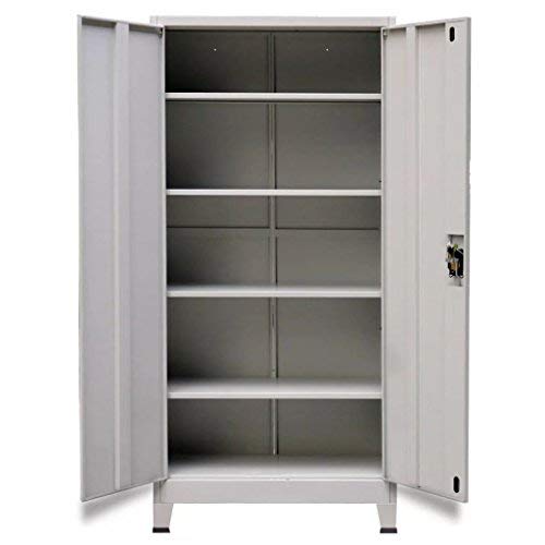 Office Furniture Gray Steel Office Filing Cabinet Organizer with 2 Doors,Lockable File Ccabinet with 4 Adjustable Shelves,3-Point Locking System with 2 Keys