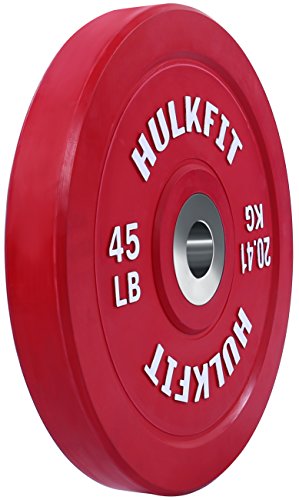 HulkFit Olympic 2-Inch Rubber Bumper Plate with Stainless Steel Insert, red