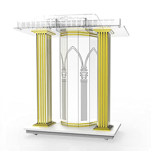 None Clear Acrylic Church Pulpit Podium with Rolling Table Top - Mobile Stand Up Desk for Churches and Classrooms