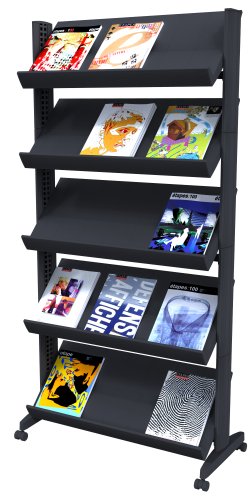 PaperFlow Single Sided Mobile Literature Display, 5 Shelves, 33.67x15.17x66 Inches, Black (255N.01)
