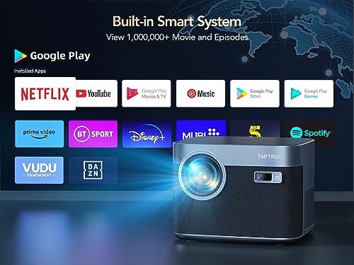 TOPTRO X7 Android TV Projector with Auto Focus/Keystone, WiFi, Bluetooth, 4K Supported - 600 ANSI, Dust-proof, 50% Zoom, Outdoor - Netflix/YouTube Built-in, 8000+ Apps