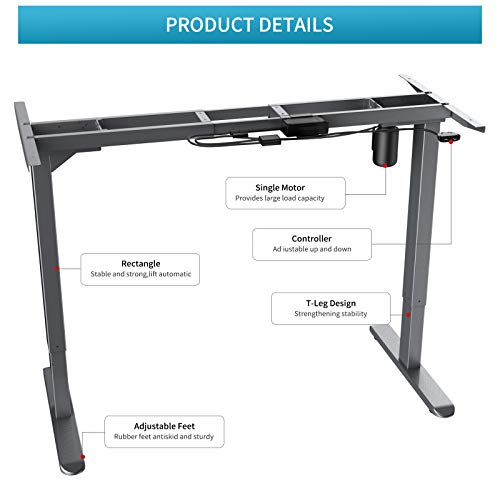 Wistopht Electric Standing Desk Frame，Single Motor Height Adjustable Sit Stand Standing Desk Base Workstation with Memory Preset LED Handset Controller