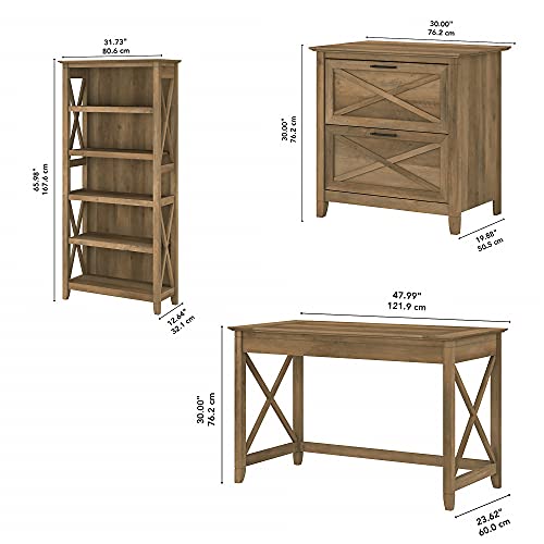 Bush Furniture Key West Writing Desk with 2 Drawer Lateral File Cabinet and 5 Shelf Bookcase, 48W, Reclaimed Pine