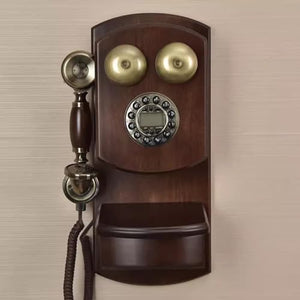 OSKOE Antique Wall-Mounted Retro Wood Corded Telephone - Brown