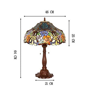 Yd&h Tiffany Style Table Lamp, 18-inch Hexagram Rose Design Desk Light, Bedroom Stained Glass Bedside Light Living Room Study Bar
