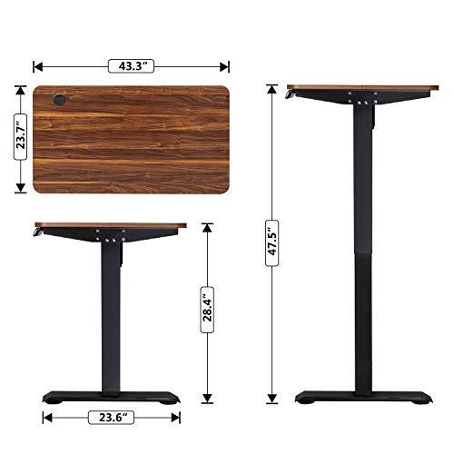 JUMMICO Electric Height Adjustable Standing Desk Office Computer Table Stand Up Home Workstation T-Shaped Metal Bracket with 44 x 24 Inches Wood Tabletop (Walnut)