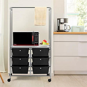 None Rolling Storage Cart Hanging Bar Organizer (Color: HW65858CL)