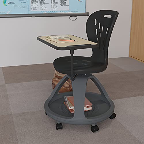 Flash Furniture Black Mobile Desk Chair with 360 Degree Tablet Rotation and Under Seat Storage Cubby