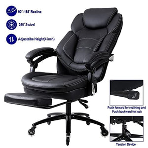 KCREAM Big and Tall High Back Massage Reclining Office Chair with Footrest - Black