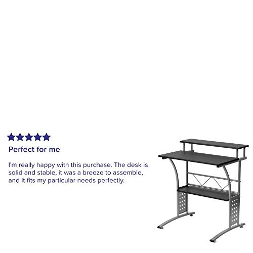 Flash Furniture Clifton Computer Desk - Black Home Office Desk - Raised Monitor Shelf - Perforated Side Paneling