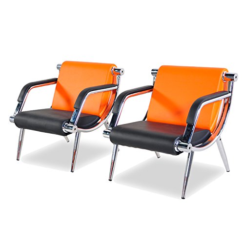 WALCUT 2Pcs PU Leather Office Reception Chair Waiting Room Visitor Guest Sofa Seat Orange