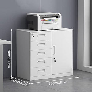 WAOCEO Steel 5-Drawer File Cabinet with Lock and Printer Shelf - White