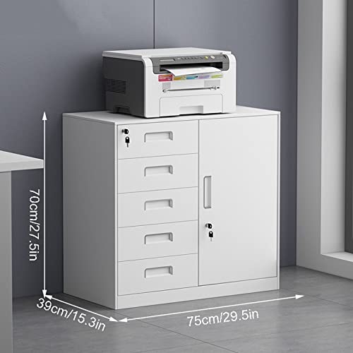 GRFIT Steel File Cabinet 5 Drawer with Lock, Vertical Filing Cabinet Printer Shelf - White Ordinary Style