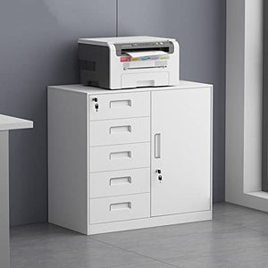 LINKIO Steel File Cabinet 5 Drawer with Lock, Vertical Filing Cabinet Printer Shelf - White
