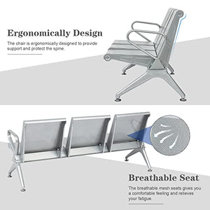 Kinsuite Office Guest Chairs 2Pcs 3-Seat Reception Chairs, 6-Seat Waiting Room Chair with Breathable Mesh & Ergonomic Backrest - Silver