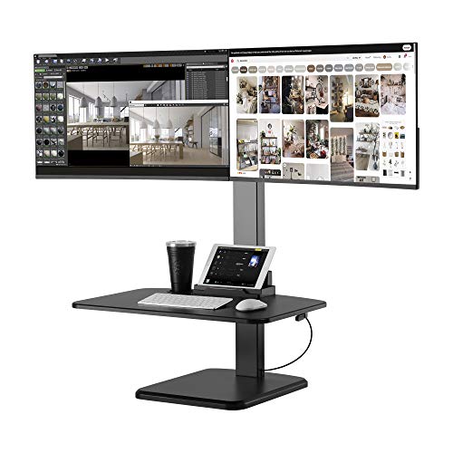 AVLT Dual 32" Monitor Gas Spring Height Adjustable Standing Desk Converter with 28"x 18.9" Spacious Worksurface Sit to Stand Table Sturdy Small Footprint