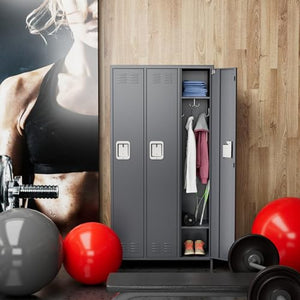 SUXXAN 3 Doors Storage Locker Combination with 6 Hooks, Metal Locker for School Office Gym - W35.43*D15.7*H72 (Dark Grey)