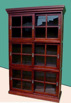 D-ART COLLECTION Mahogany 3-Section Sliding Door Bookcase
