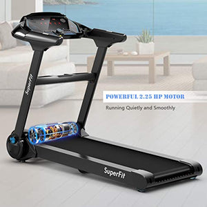 GYMAX Folding Treadmill, Electric Motorized Running Walking Machine with Bluetooth Speaker, Heart Rate Sensor & LED Touch Display, 2.25HP Silent Treadmill for Home/Gym (Black)