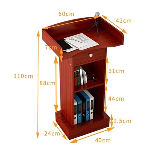 CAMBOS Lectern Podium Stand with Drawer and Open Storage - Portable Wooden Podium for Conferences