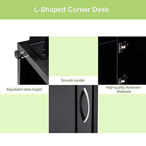 ZOYY L Shaped Office Desk 59'',L-Shape Corner Gaming Computer Desk with Storage and Drawers,Writing Studying PC Laptop Workstation for Home Office Bedroom,Black