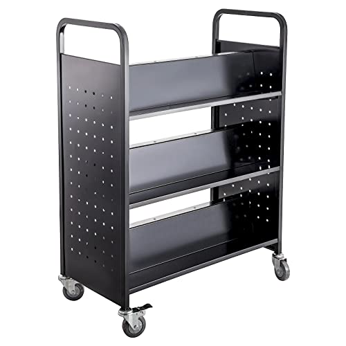 Zero One Rolling Book Cart 200LBS Double Sided 6 Tier Shelves Black