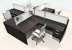 UTM Furniture Modern Aluminum Office Workstation Desk Set, Four Person L Shape Divider OT-SUL-FPS44