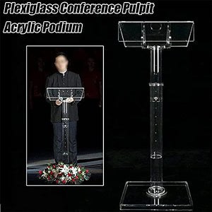 None Glass Lectern Podium Stand - Office Conference, Hotel Welcome, Speech Master's Ceremonial Table - Church, Wedding - Clear