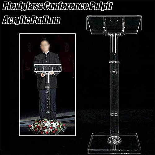None Glass Lectern Podium Stand - Office Conference, Hotel Welcome, Speech Master's Ceremonial Table - Church, Wedding - Clear