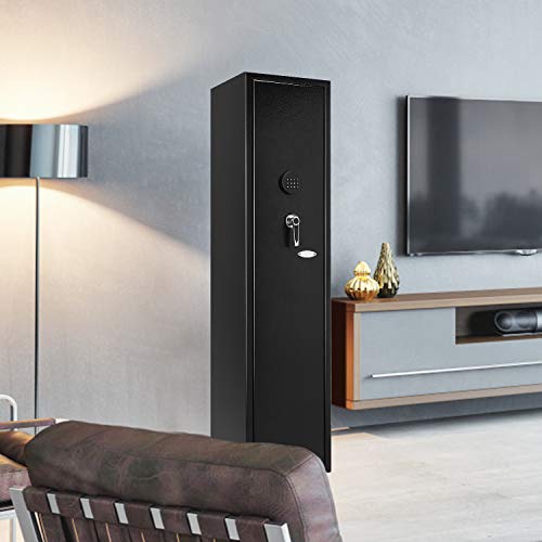 4 Gun Safe Rifle Safe Cabinet, Long Gun Safe for Rifle Shotgun for Home, Quick Access Gun Storage Cabinet with Handgun Safe Box Slient Mode(Keyboard PIN Code)