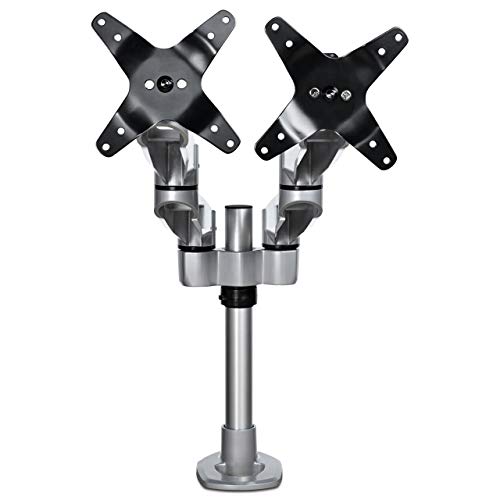 StarTech.com Desk Mount Dual Monitor Arm - Premium Articulating Monitor Arm - up to 27 VESA Mount Displays - Height Adjustable Monitor Mount - Rotate/Tilt/Swivel - Clamp/Grommet - Silver (ARMDUALPS)