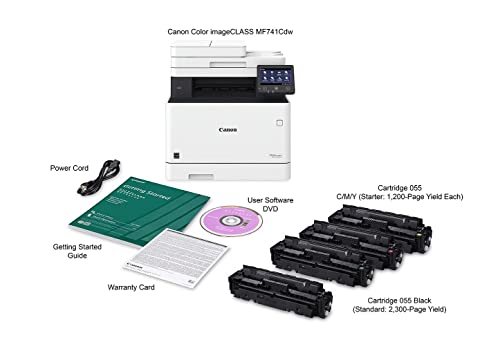 Canon imageCLASS MF741Cdw Wireless Color All-in-One Laser Printer-Multifunction-Up to 28 ISO ppm-Mobile-Ready, Duplex Laser Printer Compatible with Alexa,Bundle with JAWFOAL Printer Cable
