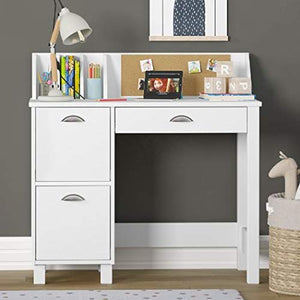 Knocbel 36in Computer Desk with 3 Storage Drawers, Built-in Bulletin Board and Dividers, Home Office Workstation Writing Table, 100lbs Weight Capacity (Pure White)