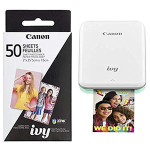 Canon IVY Mobile, Portable Mini Photo Printer, Mint Green with Zink Photo Paper Pack, 50 sheets