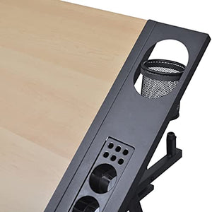 Great-hyc Two Drawers Tiltable Tabletop Drawing Table with Stool MDF + Powder-Coated Iron Foot Material, Adjustable tilt Angle, More Suitable for Ergonomic Design Drafting Table