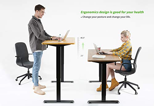 FAMISKY Dual Motor Adjustable Height Electric Standing Desk with Footrest, 55 x 24 Inches Stand Up Home Office Desk with Splice Tabletop, Black Frame/Greige Top