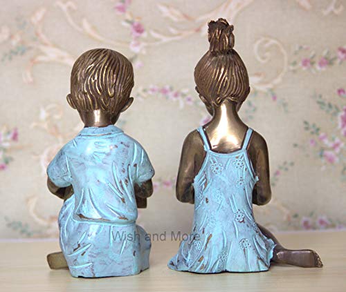 Metal Book Ends, Bookends Support for Shelves Tables, Book Shelf Holder, Heavy Books Stopper, Brass Made Greek Girl boy Bookend Pair Decorative for Home Livingroom Office Book Lovers