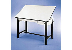 Designmaster Four-Post Drafting Table With Black Base White Top/Black Base Dimensions: 60"W X 37.5"D X 37"H Weight: 153 Lbs
