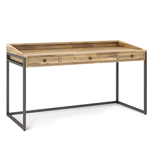 SIMPLIHOME Ralston SOLID WOOD and Metal Modern Industrial 60 inch Wide Home Office Desk, Writing Table, Workstation, Study Table Furniture in Distressed Golden Wheat with 2 Drawerss