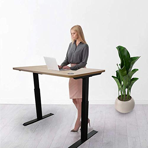 Electric Height Adjustable Standing Desk, Electric Standing Workstation Home Office Sit Stand Up Desk with LED Display Controller and Memory Unit Black Desktop + Gray Frame 60 x 29 Inches
