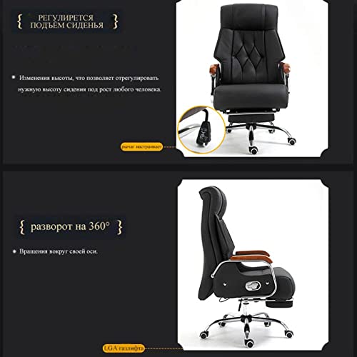 QZWLFY Executive Office Chair Reclining with Footrest Genuine Leather & Solid Wood