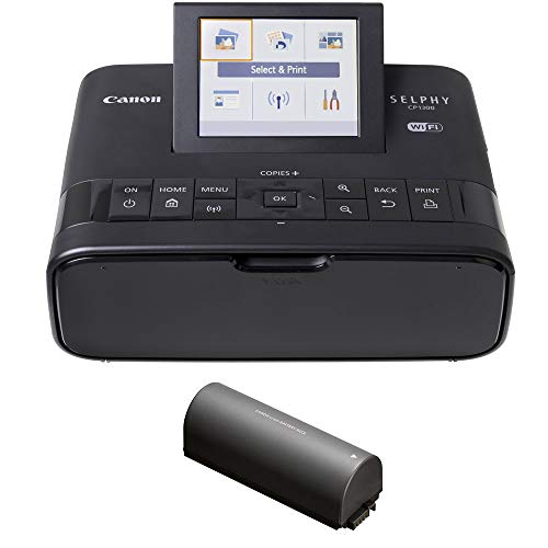Canon SELPHY CP1300 Compact Photo Printer (Black) with WiFi w/Canon Color Ink and Paper Set + Battery