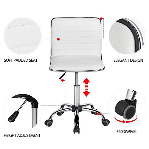Yaheetech Corner Writing Study Desk Computer Workstation w/Drawer & Shelf + PU Leather Low Back Armless Desk Chair with/Wheels for Home Office Living Room, Office Accent Furniture Set of 2, White
