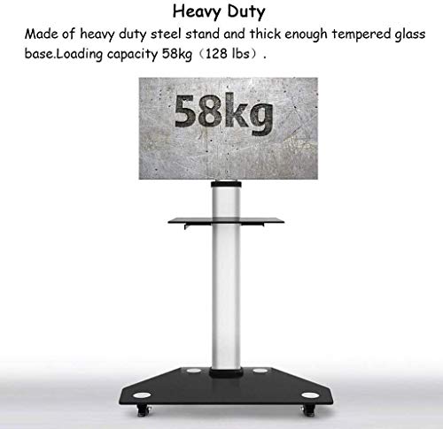 TV Rack Furniture Glass TV Cart for 30/49/55/65/70/75/80 Inch Screens | Mobile Trolley Stand with Locking Wheels, 2 Shelves, 58kg Capacity