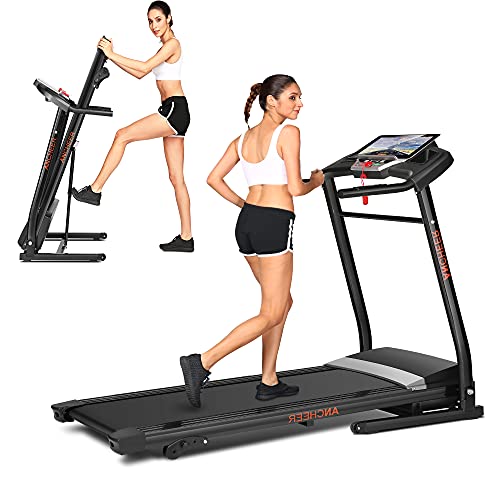 ANCHEER Folding Treadmill with Smartphone Sports APP, 3 Levels Manual Incline, 2.25HP Motor Allows for 0.5-7.5 MPH, 12 Preset Programs, Easy Assembly Exercise Machine for Home Gym Office