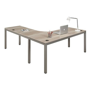 at Work Corner Desk with User Curve 72"W x 72"D Espresso Laminate/Brushed Nickel Painted Metal Legs
