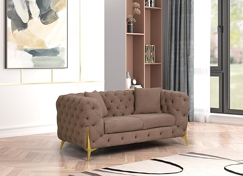 Generic Modern Buckle Fabric Living Room Set - Brown Wood (2Pc Contempo)