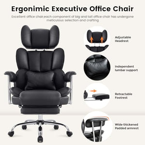 IWMH High Back PU Leather Office Chair with Footrest & Lumbar Cushion