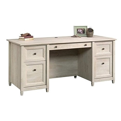 Home Square Rustic 2 Piece Executive Desk and Office Chest in Chalked Chestnut